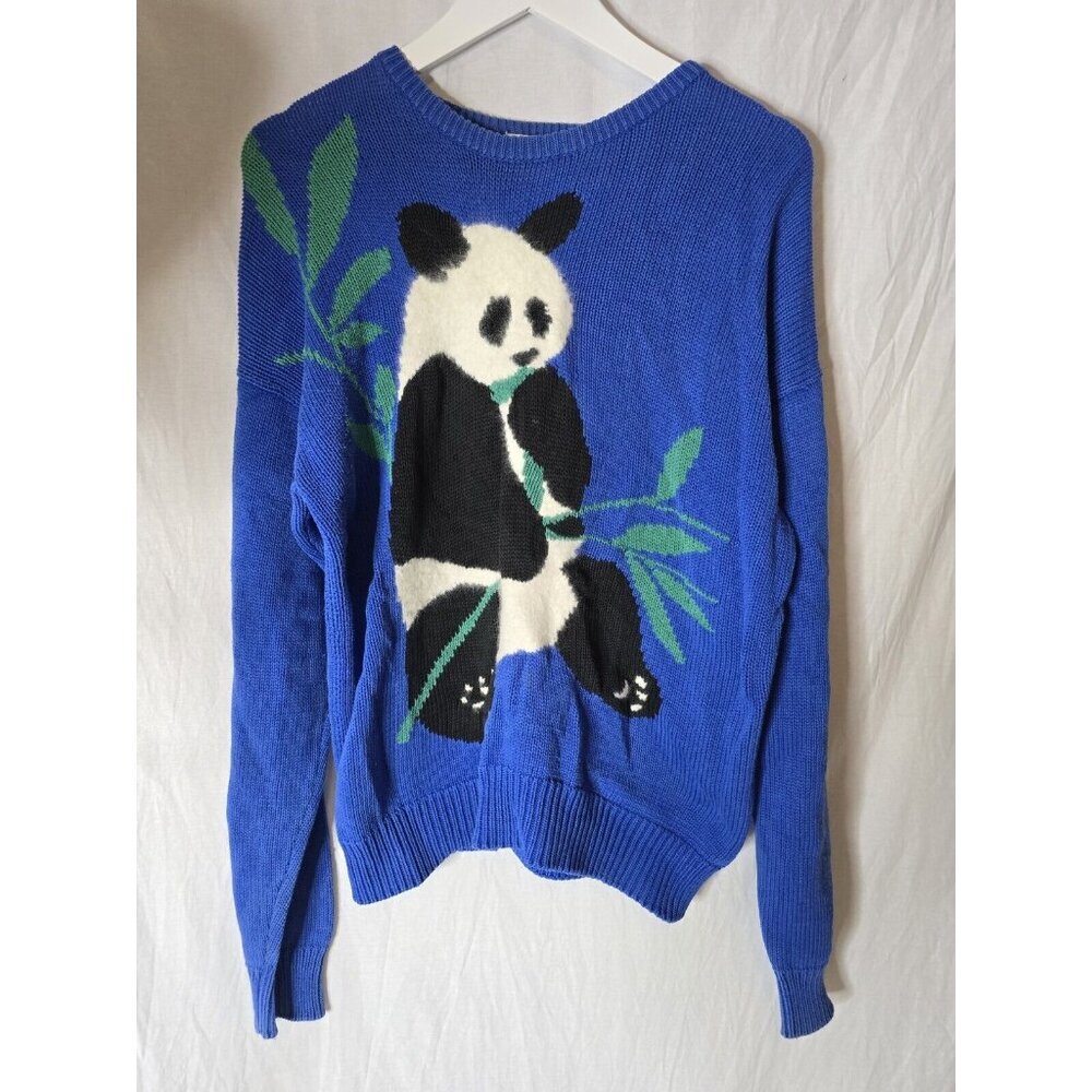 Vintage 90’s panda Cotton blue sweater- Unisex- Fits Like A Large